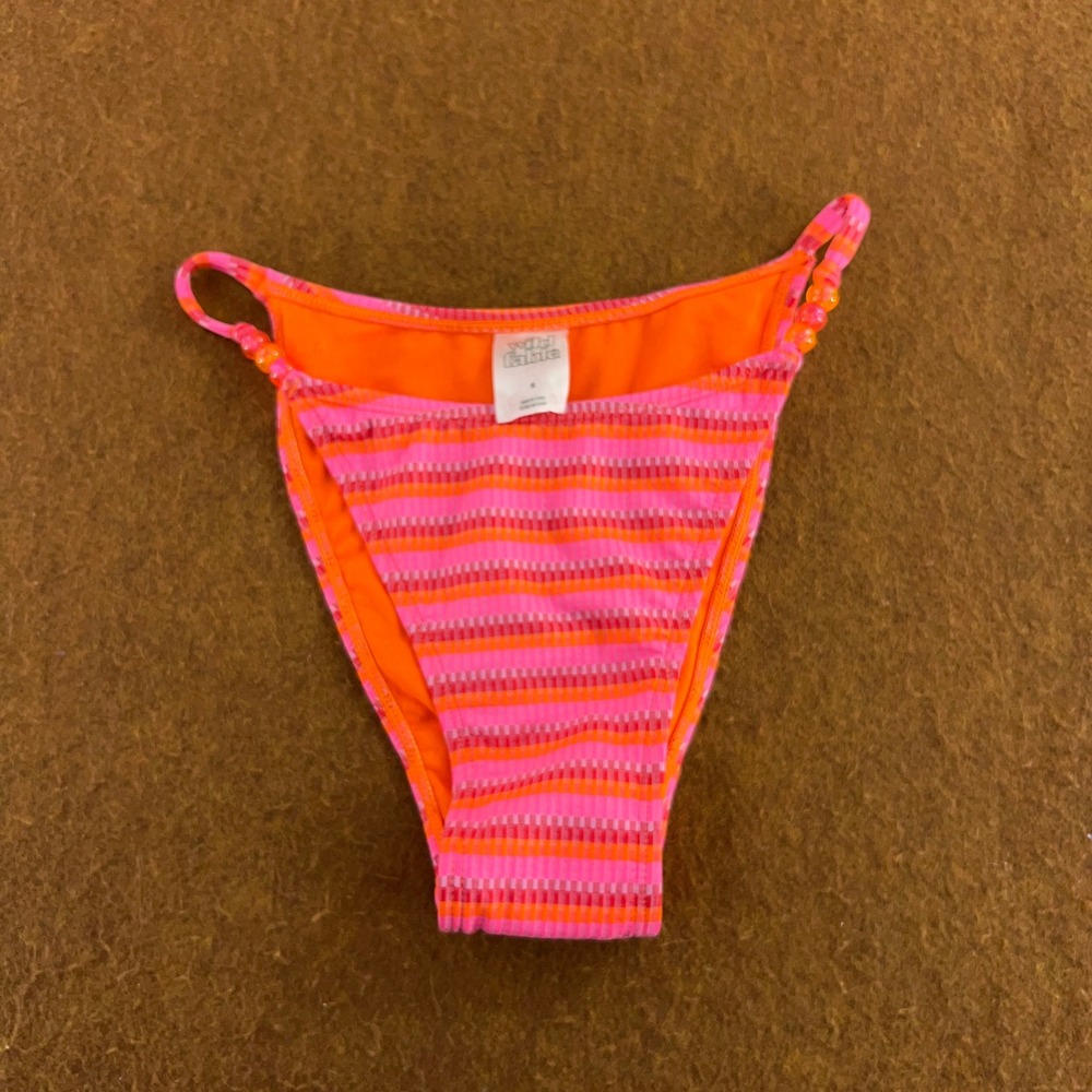 Wild Fable Womens Small Pink Orange Striped Beaded Side String Bikini Bottom New